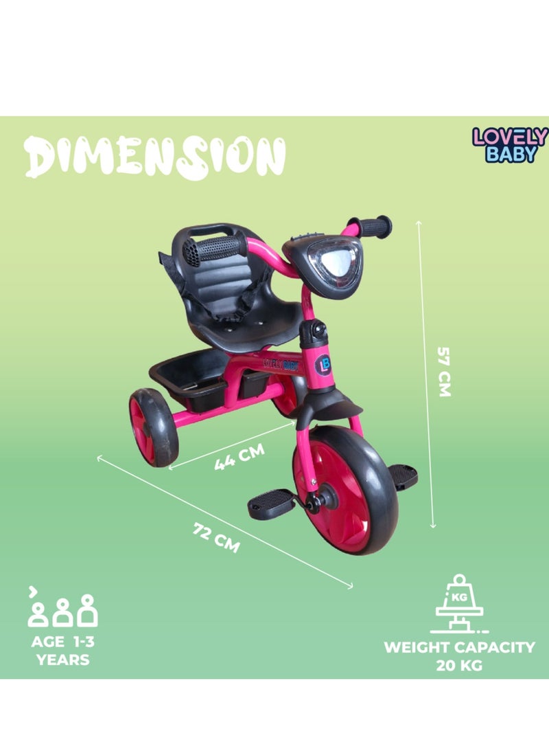 Lovely Baby Kids/Children Smart Design Tricycle LB 3390 with LED Lights, Music, and Rear Basket - Pink