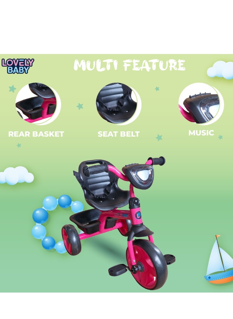 Lovely Baby Kids/Children Smart Design Tricycle LB 3390 with LED Lights, Music, and Rear Basket - Pink
