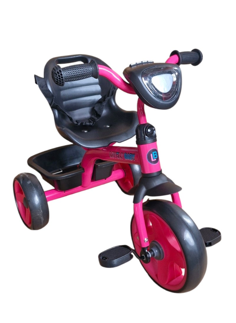 Lovely Baby Kids/Children Smart Design Tricycle LB 3390 with LED Lights, Music, and Rear Basket - Pink