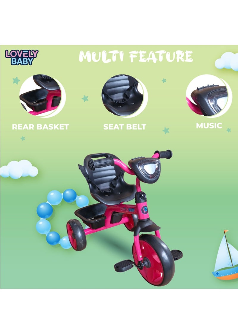 Lovely Baby Kids/Children Smart Design Tricycle LB 3390 with LED Lights, Music, and Rear Basket - Blue