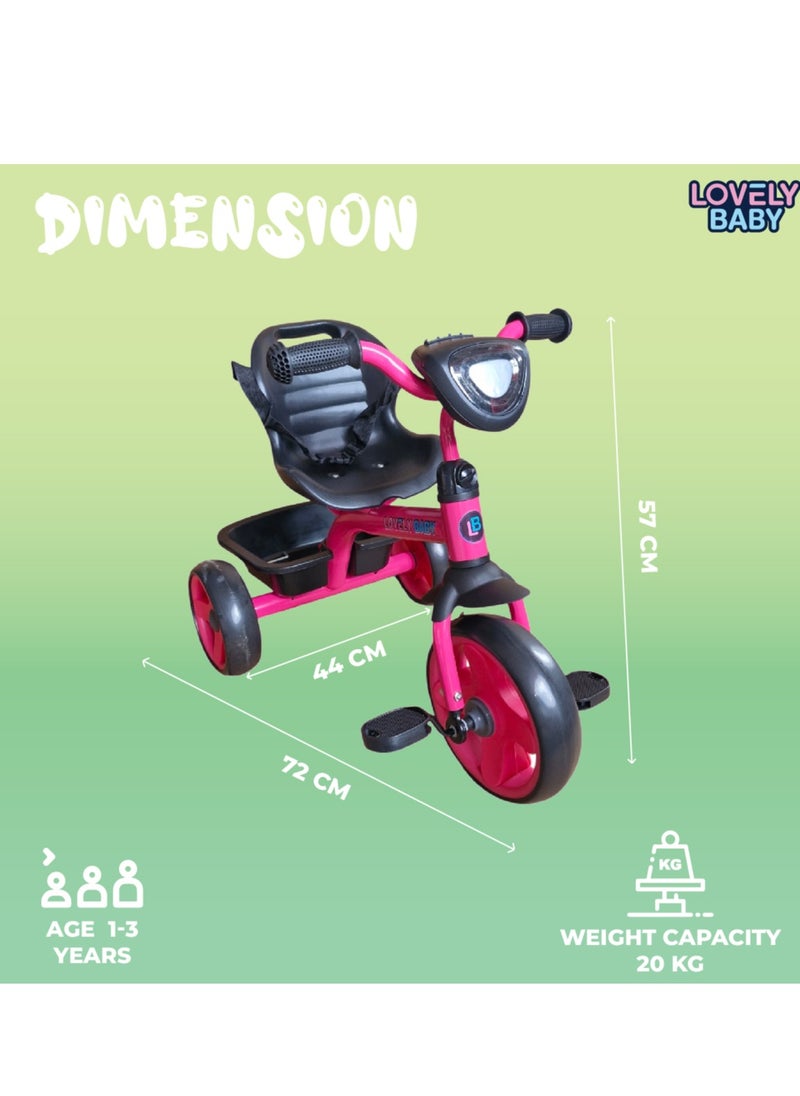 Lovely Baby Kids/Children Smart Design Tricycle LB 3390 with LED Lights, Music, and Rear Basket - Purple