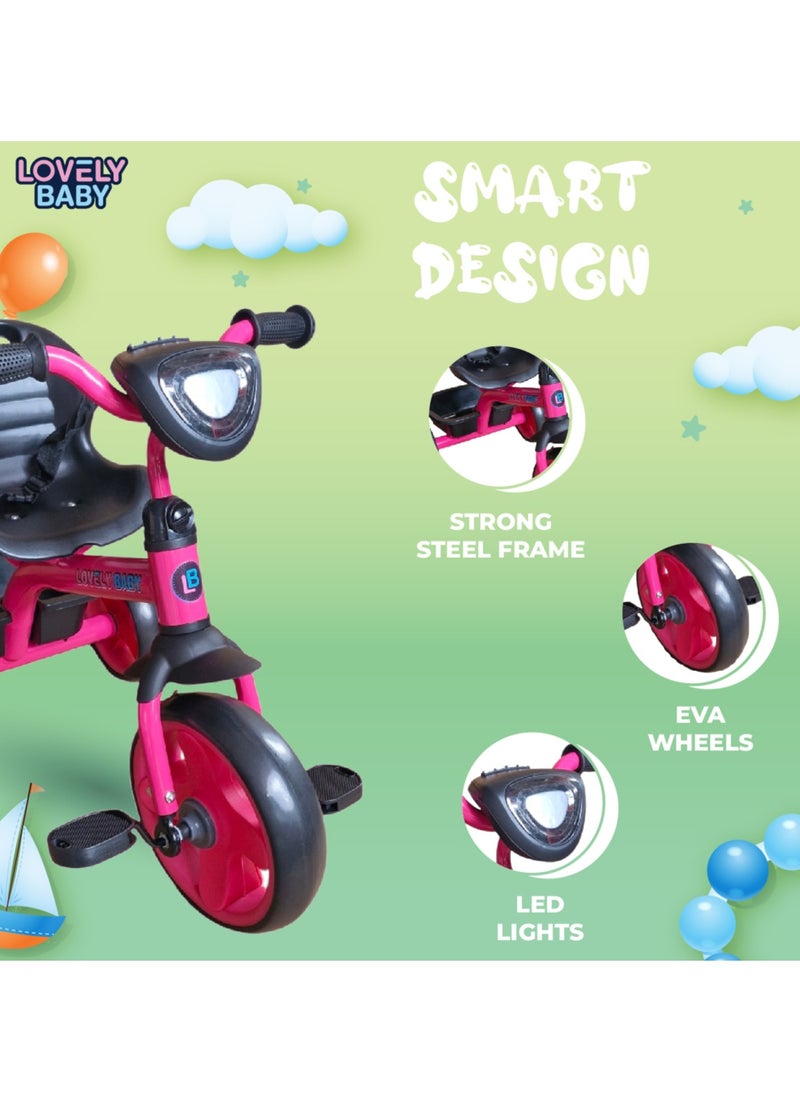 Lovely Baby Kids/Children Smart Design Tricycle LB 3390 with LED Lights, Music, and Rear Basket - Purple