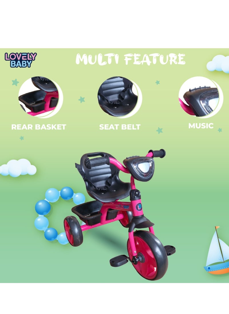 Lovely Baby Kids/Children Smart Design Tricycle LB 3390 with LED Lights, Music, and Rear Basket - Purple