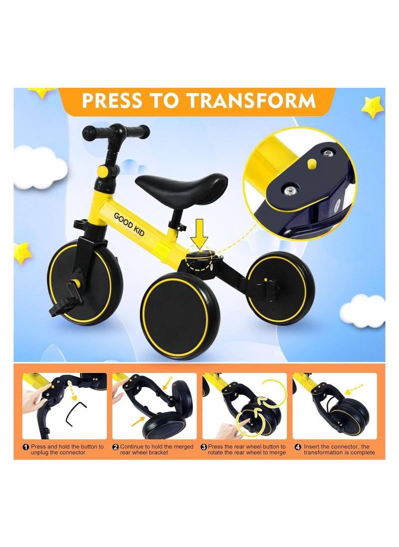 Kid Bicycle 3 In 1 Kids Tricycles For 1.5-4 Years Kids Trike 3 Wheel Bike Boys Girls 3 Wheels Toddler Tricycles(Yellow)
