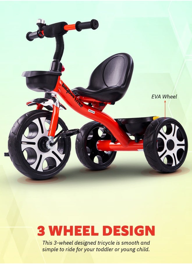 Coaster Tricycle for Kids Baby Smart Plug and Play Kids Tricycle Cycle with Front & Rear Storage Baskets 3 Wheels Tricycle Bicycle Baby Tricycle Cycle for Kids 2 to 5 Years Boy Girl Red