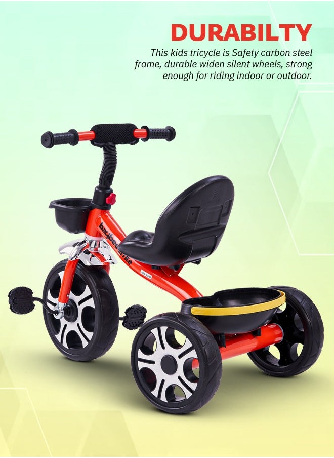 Coaster Tricycle for Kids Baby Smart Plug and Play Kids Tricycle Cycle with Front & Rear Storage Baskets 3 Wheels Tricycle Bicycle Baby Tricycle Cycle for Kids 2 to 5 Years Boy Girl Red