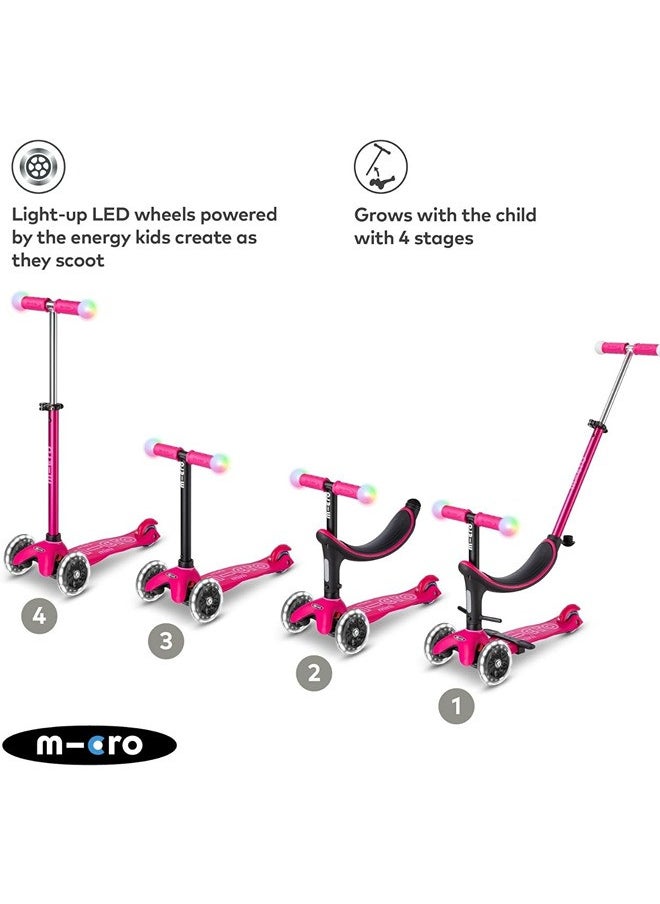Micro Scooters | Mini Micro 2 Grow LED 4in1 Toddler's Trike | Handlebar Adjustable | Foldable | Lightweight | Boys & Girls | 1-6yrs | Pink