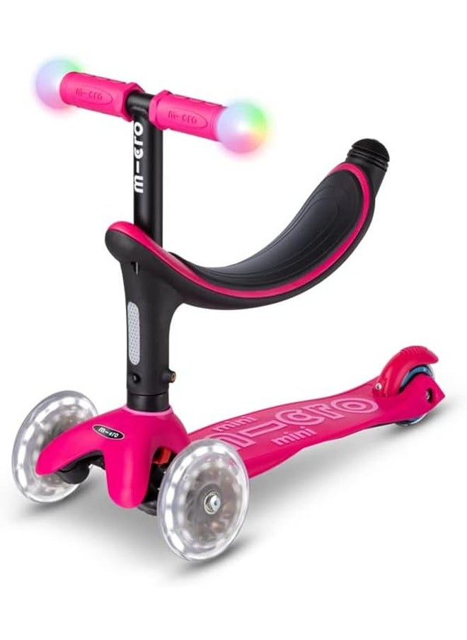 Micro Scooters | Mini Micro 2 Grow LED 4in1 Toddler's Trike | Handlebar Adjustable | Foldable | Lightweight | Boys & Girls | 1-6yrs | Pink