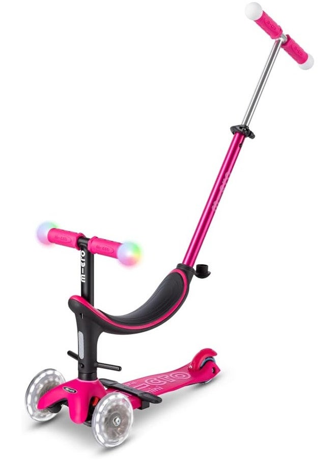 Micro Scooters | Mini Micro 2 Grow LED 4in1 Toddler's Trike | Handlebar Adjustable | Foldable | Lightweight | Boys & Girls | 1-6yrs | Pink