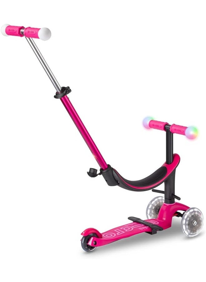 Micro Scooters | Mini Micro 2 Grow LED 4in1 Toddler's Trike | Handlebar Adjustable | Foldable | Lightweight | Boys & Girls | 1-6yrs | Pink
