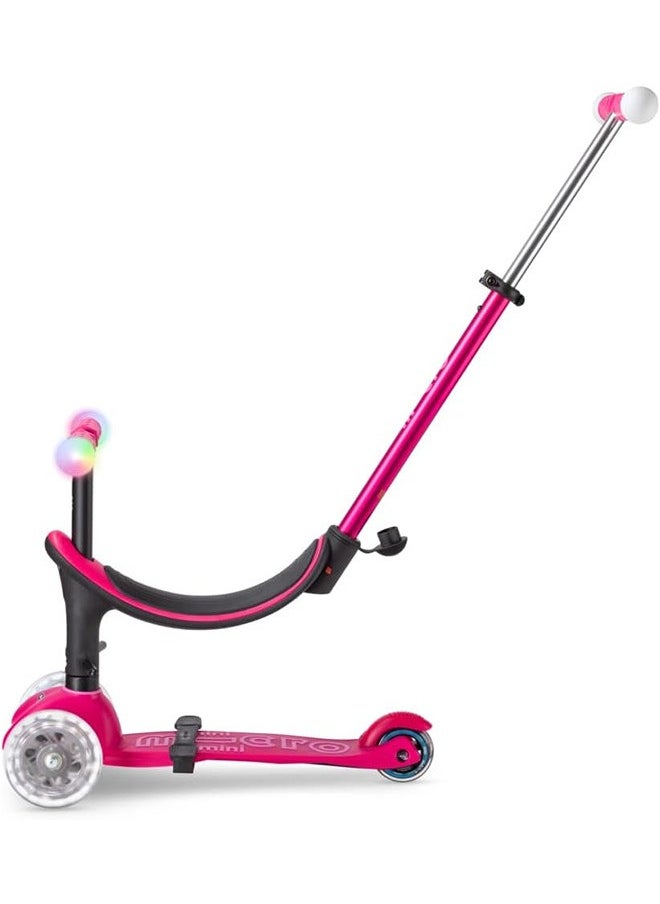 Micro Scooters | Mini Micro 2 Grow LED 4in1 Toddler's Trike | Handlebar Adjustable | Foldable | Lightweight | Boys & Girls | 1-6yrs | Pink
