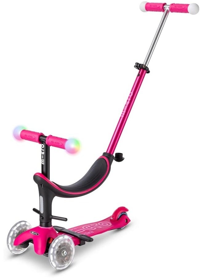 Micro Scooters | Mini Micro 2 Grow LED 4in1 Toddler's Trike | Handlebar Adjustable | Foldable | Lightweight | Boys & Girls | 1-6yrs | Pink