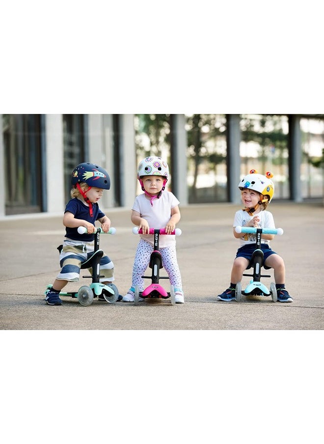 Micro Scooters | Mini Micro 2 Grow LED 4in1 Toddler's Trike | Handlebar Adjustable | Foldable | Lightweight | Boys & Girls | 1-6yrs | Pink