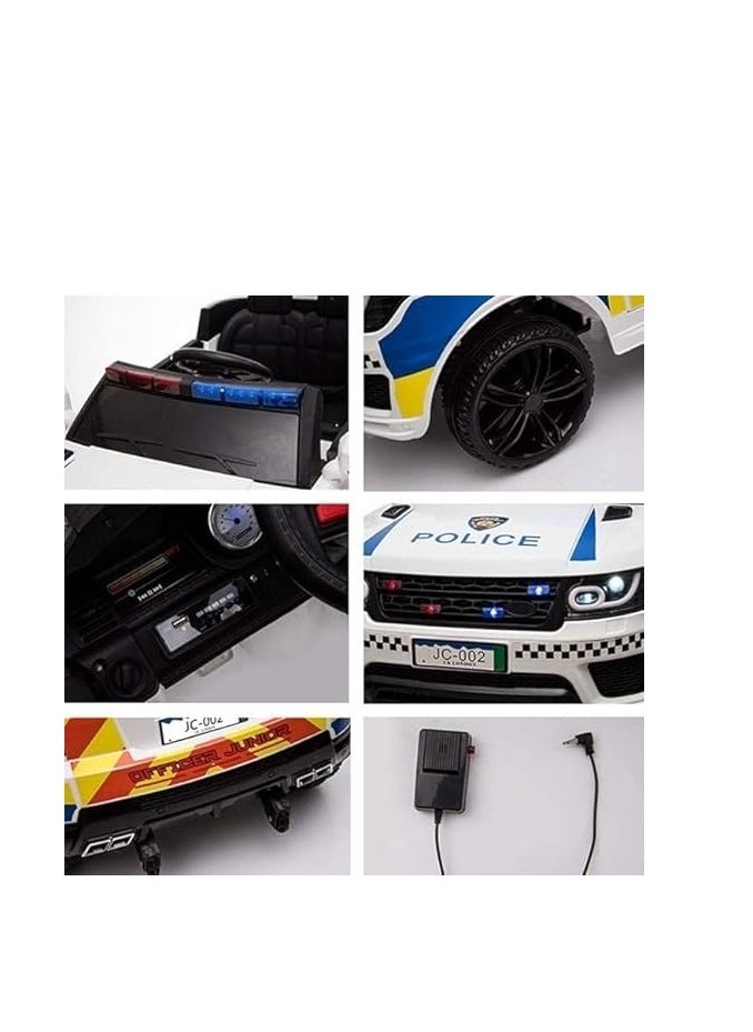 Police Car 12V Kids Ride on Police Car with Remote Control, Electric SUV Police Vehicles With Siren Flashing Light+Horn+Music, Suspension, 3 Speeds Ride on Toys for Boys Girls (White)