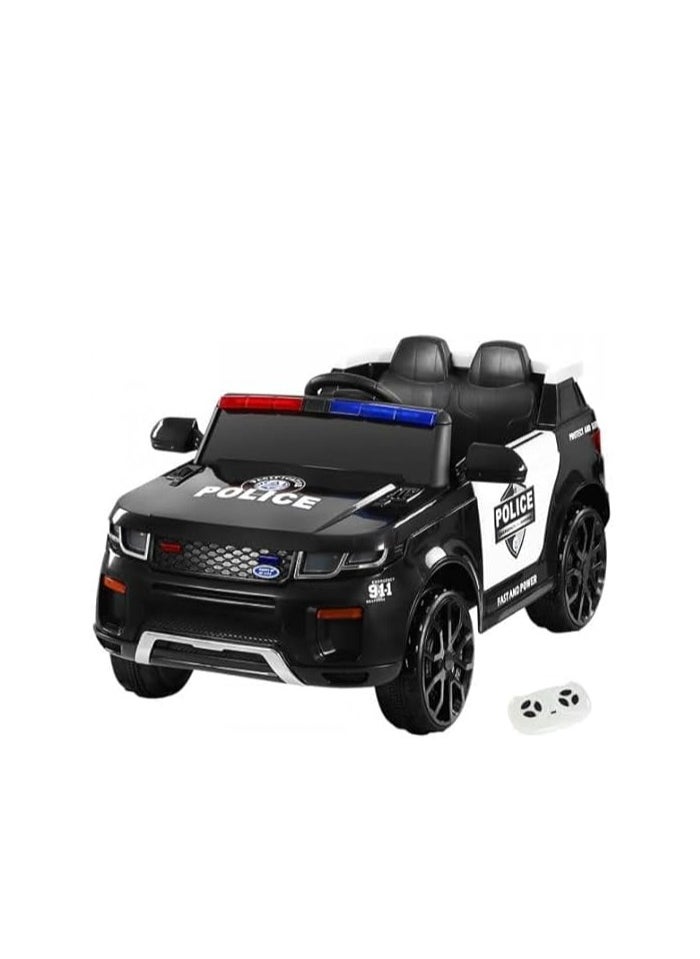 Police Car 12V Kids Ride on Police Car with Remote Control, Electric SUV Police Vehicles With Siren Flashing Light+Horn+Music, Suspension, 3 Speeds Ride on Toys for Boys Girls (Black)