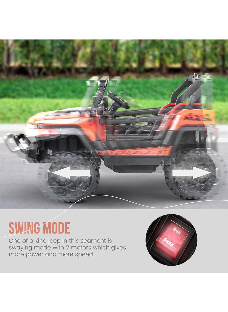 Wagon Battery Operated Jeep for Kids Rechargeable Battery Car for Kids with Music Led Light Ride On Kids Car Jeep Racing Baby Big Car Electric Car for Kids Childrens Boy Girl Red