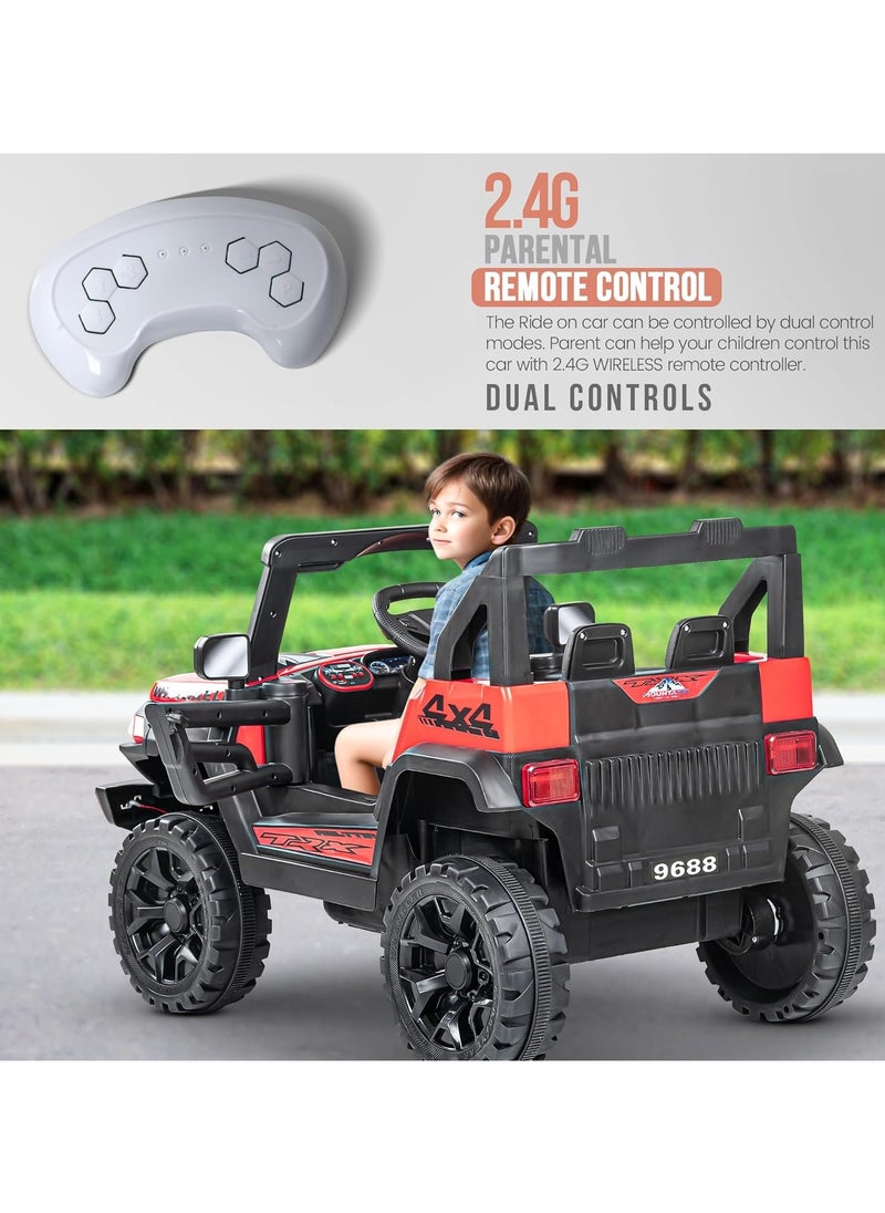 Wagon Battery Operated Jeep for Kids Rechargeable Battery Car for Kids with Music Led Light Ride On Kids Car Jeep Racing Baby Big Car Electric Car for Kids Childrens Boy Girl Red