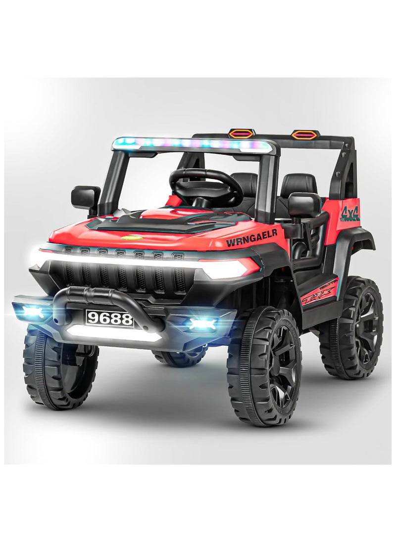 Wagon Battery Operated Jeep for Kids Rechargeable Battery Car for Kids with Music Led Light Ride On Kids Car Jeep Racing Baby Big Car Electric Car for Kids Childrens Boy Girl Red