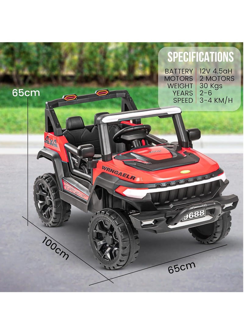 Wagon Battery Operated Jeep for Kids Rechargeable Battery Car for Kids with Music Led Light Ride On Kids Car Jeep Racing Baby Big Car Electric Car for Kids Childrens Boy Girl Red