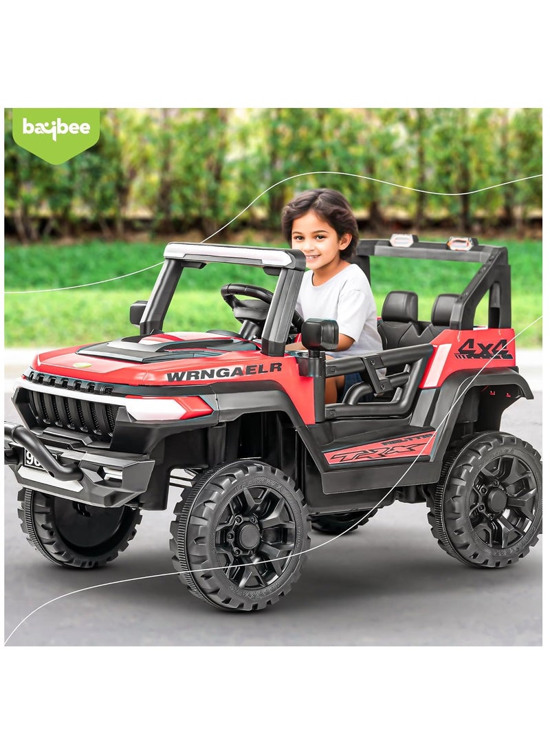 Wagon Battery Operated Jeep for Kids Rechargeable Battery Car for Kids with Music Led Light Ride On Kids Car Jeep Racing Baby Big Car Electric Car for Kids Childrens Boy Girl Red