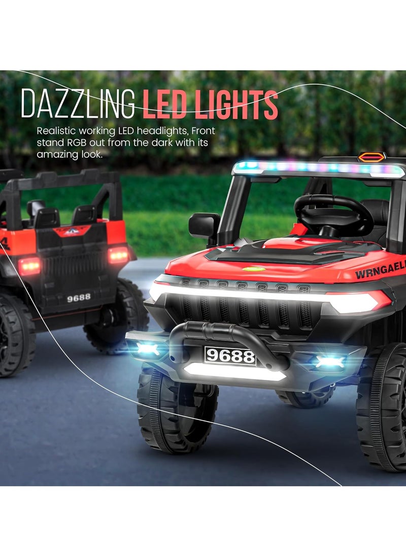 Wagon Battery Operated Jeep for Kids Rechargeable Battery Car for Kids with Music Led Light Ride On Kids Car Jeep Racing Baby Big Car Electric Car for Kids Childrens Boy Girl Red