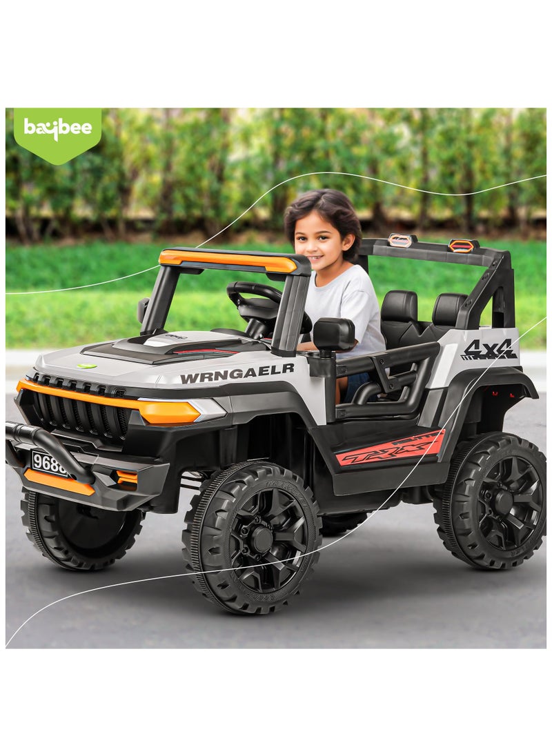 Wagon Battery Operated Jeep for Kids Rechargeable Battery Car for Kids with Music Led Light Ride On Kids Car Jeep Racing Baby Big Car Electric Car for Kids Childrens Boy Girl Grey