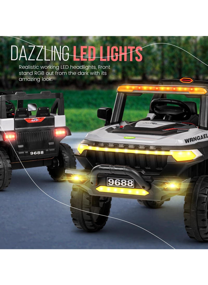 Wagon Battery Operated Jeep for Kids Rechargeable Battery Car for Kids with Music Led Light Ride On Kids Car Jeep Racing Baby Big Car Electric Car for Kids Childrens Boy Girl Grey