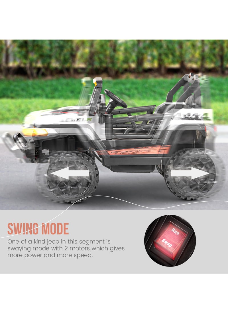 Wagon Battery Operated Jeep for Kids Rechargeable Battery Car for Kids with Music Led Light Ride On Kids Car Jeep Racing Baby Big Car Electric Car for Kids Childrens Boy Girl Grey