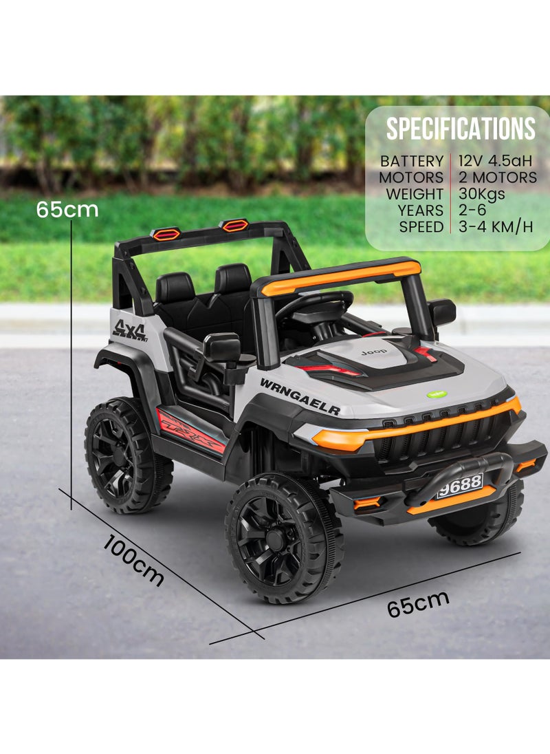 Wagon Battery Operated Jeep for Kids Rechargeable Battery Car for Kids with Music Led Light Ride On Kids Car Jeep Racing Baby Big Car Electric Car for Kids Childrens Boy Girl Grey