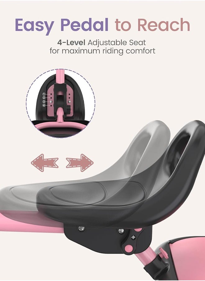 Foldable 2 in 1 Baby Tricycle for Kids Smart Plug & Play Kids Cycle with Rear Storage Basket & 3 Wheels Kids Tricycle Toddlers Baby Tricycle Cycle for Kids 2 to 5 Years Boy Girl Pink