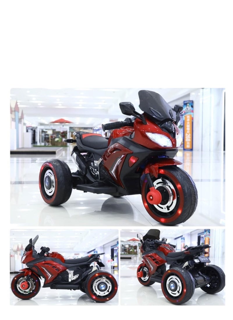 Kids Electric Motorcycle, 3 Wheel Battery Powered Ride On Motorcycle with LED Lights Red
