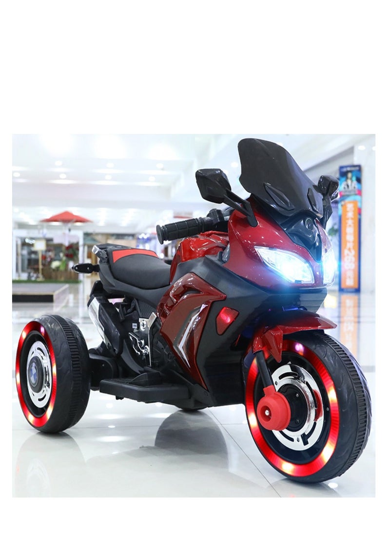 Kids Electric Motorcycle, 3 Wheel Battery Powered Ride On Motorcycle with LED Lights Red