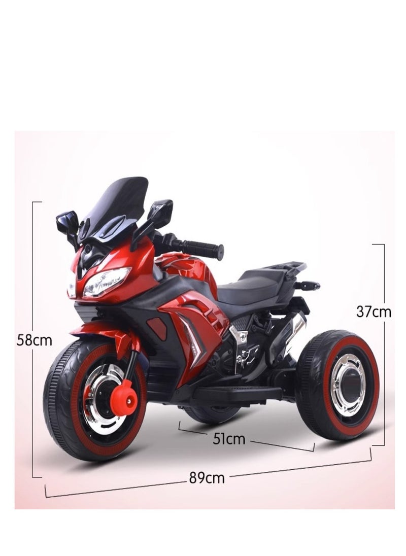 Kids Electric Motorcycle, 3 Wheel Battery Powered Ride On Motorcycle with LED Lights Red