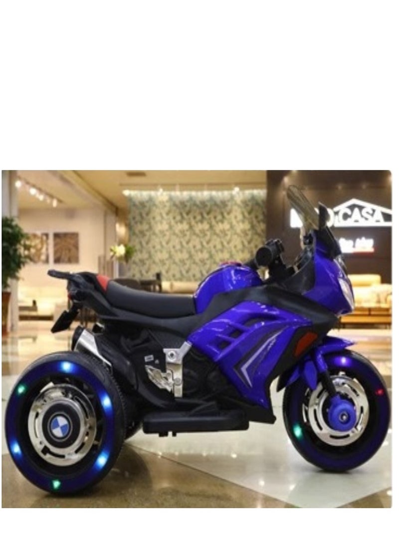 Kids Electric Motorcycle, 3 Wheel Battery Powered Ride On Motorcycle with LED Lights Blue