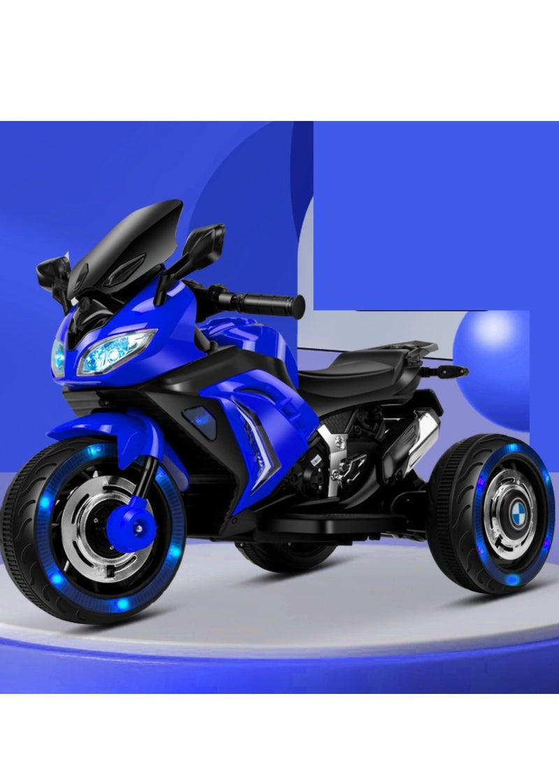 Kids Electric Motorcycle, 3 Wheel Battery Powered Ride On Motorcycle with LED Lights Blue