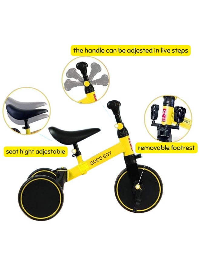 3-in-1 Convertible Balance Bike & Toddler Trike for 1-4 Years | Adjustable Seat, Indoor/Outdoor Use | First Birthday Gift (Yellow)