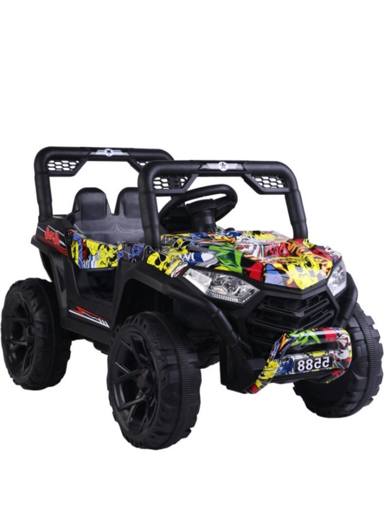 2 Seater Ride On Car, Electric Vehicle Toddles Battery Powered Truck Car Toy Children's Electric Car with Remote Control, 4-Wheel Suspension, LED Lights, Music, for Boys Girls (Grafti)