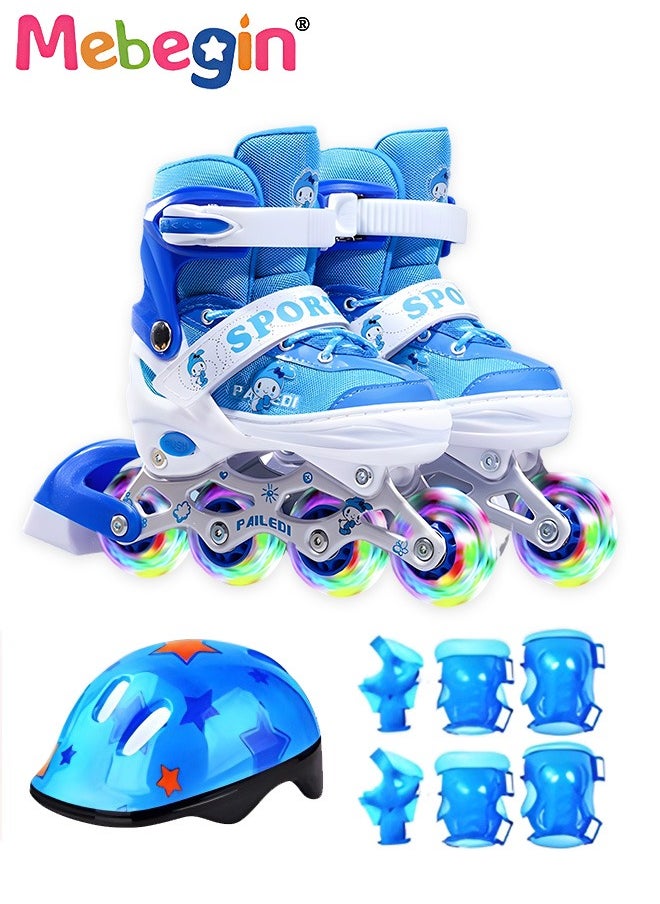 Kids Roller Skates Set with Protective Gear and Helmet, Fashion Durable Roller Boots with Wear-resistant Flash Wheels, Comfortable Interior, 4 Sizes Adjustable, for Girls and Youth Beginner, Perfect Gift for Kids