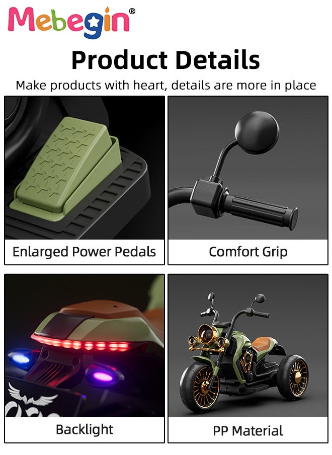 Electric Motorcycle for Kids, 3-Wheel Motorbike with High-capacity Battery and Ergonomic Seat, Safe Ride-on Toy with Light and Music, Hard to Roll Over, Fun Outdoor Toy, Ideal Gift for Kids