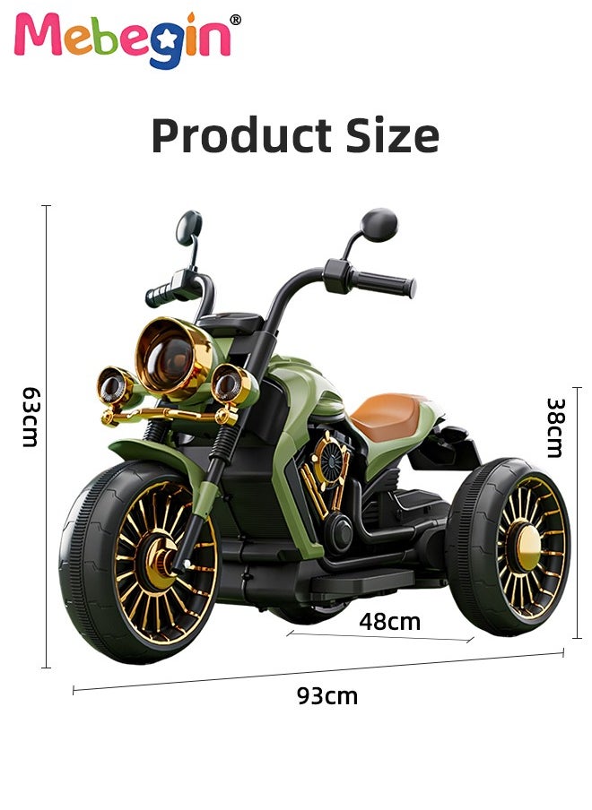 Electric Motorcycle for Kids, 3-Wheel Motorbike with High-capacity Battery and Ergonomic Seat, Safe Ride-on Toy with Light and Music, Hard to Roll Over, Fun Outdoor Toy, Ideal Gift for Kids