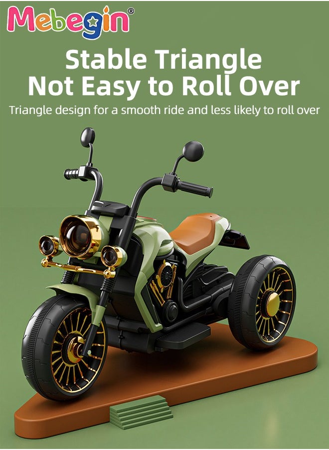 Electric Motorcycle for Kids, 3-Wheel Motorbike with High-capacity Battery and Ergonomic Seat, Safe Ride-on Toy with Light and Music, Hard to Roll Over, Fun Outdoor Toy, Ideal Gift for Kids