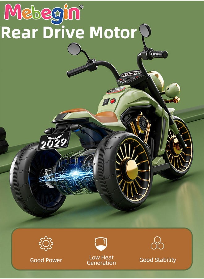 Electric Motorcycle for Kids, 3-Wheel Motorbike with High-capacity Battery and Ergonomic Seat, Safe Ride-on Toy with Light and Music, Hard to Roll Over, Fun Outdoor Toy, Ideal Gift for Kids