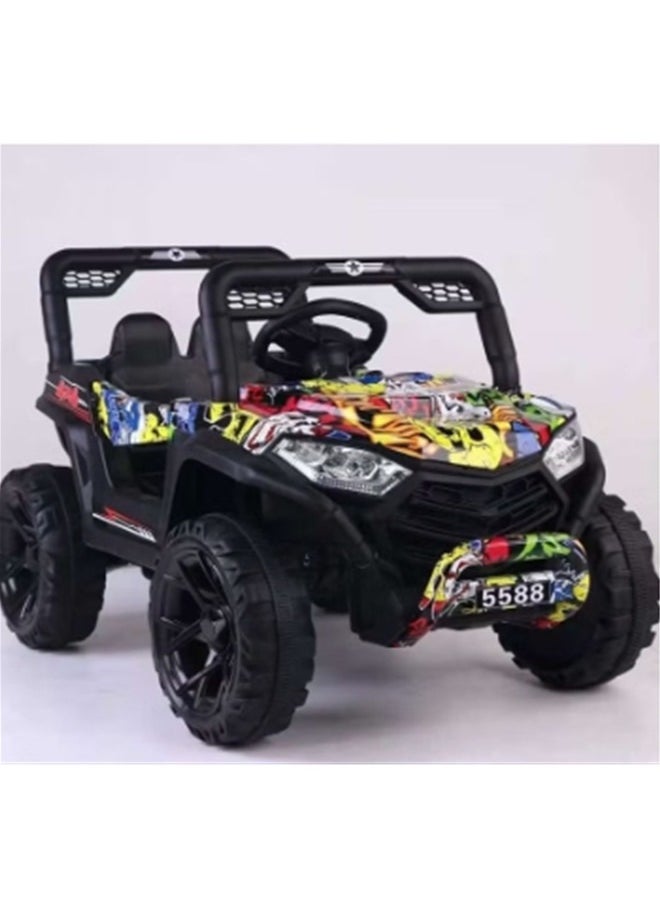 12V Kids Electric Car with Double Battery u0026 Dual Motors - MP3, Education, LED, Remote Control, And Swing Function Kids Electric Ride On Off Road Vehicle