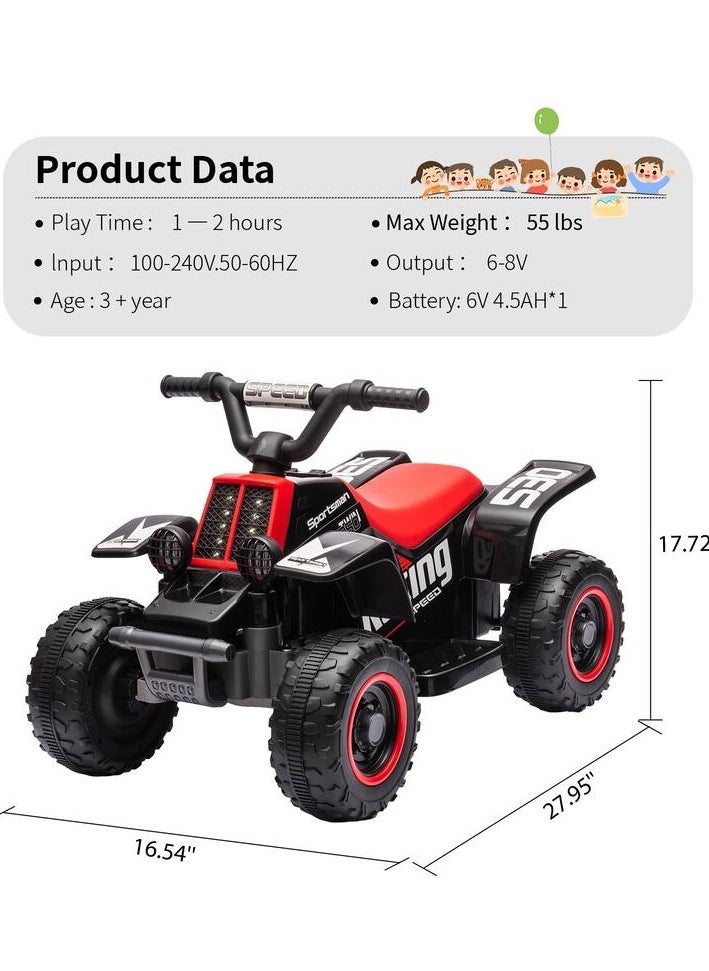 Kids Electric Ride-On ATV | 4-Wheeler Quad Bike with LED Headlights, Rechargeable Battery, and Realistic Design | Outdoor Adventure Toy for Toddlers & Kids Ages 3-6 (Black)