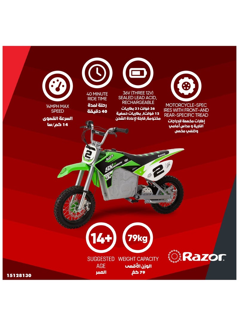 Razor Motorbike Dirt Rocket SX500 McGrath - Green | Kids Ages 14 Years+ | Speeds up to 14 Mph (22 Km/H) with up to 40 minutes of Continuous Use Multicolour 119x34x65cm
