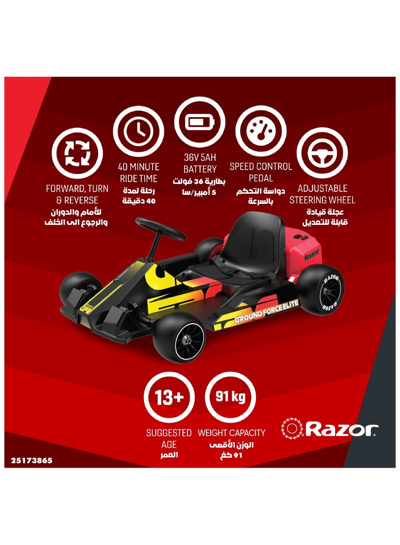 Razor Ground Force Elite Black/Red 22.5km/h | Electric Go-Karts | Kids Ages 13 Years+ | With up to 40 minutes of Continuous Use Multicolour 108x76.5x32cm