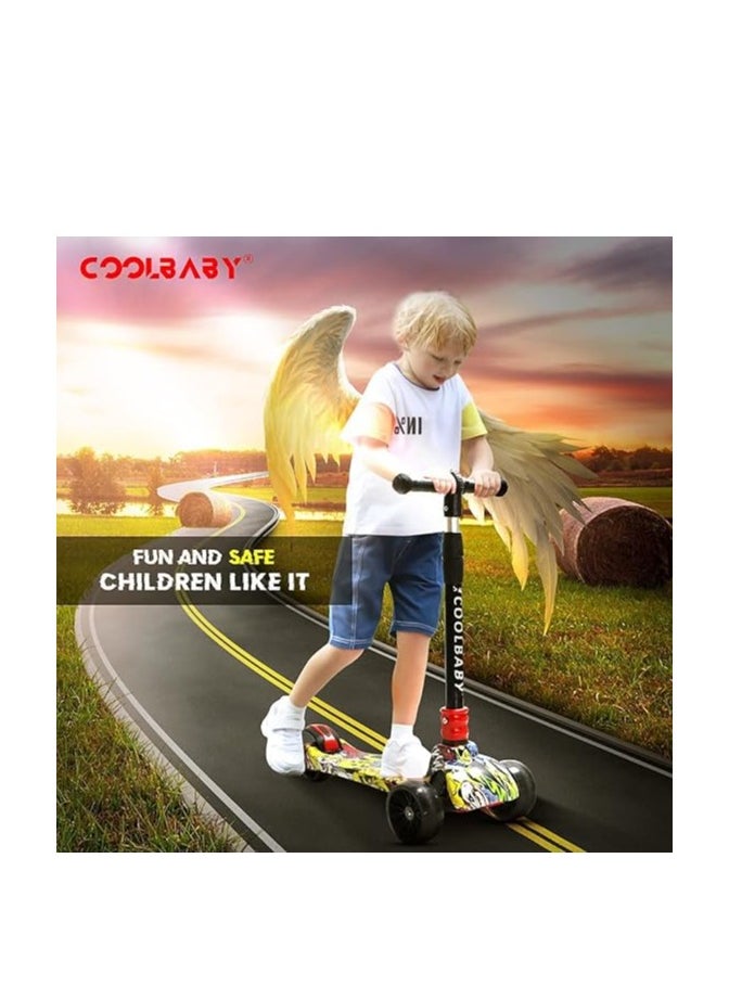 Coolbaby Kids Scooter 3 Wheels Mini Adjustable Foot Scooter Height Adjustable PU with LED Light Wheels Suitable for Children 3 to 12 Years Old