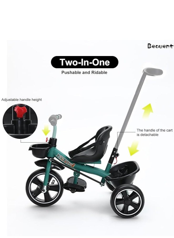 Beauenty Tricycle for Kids, Baby Trike with Pushing Handle, Kids Tricycle with Dual Storage Basket