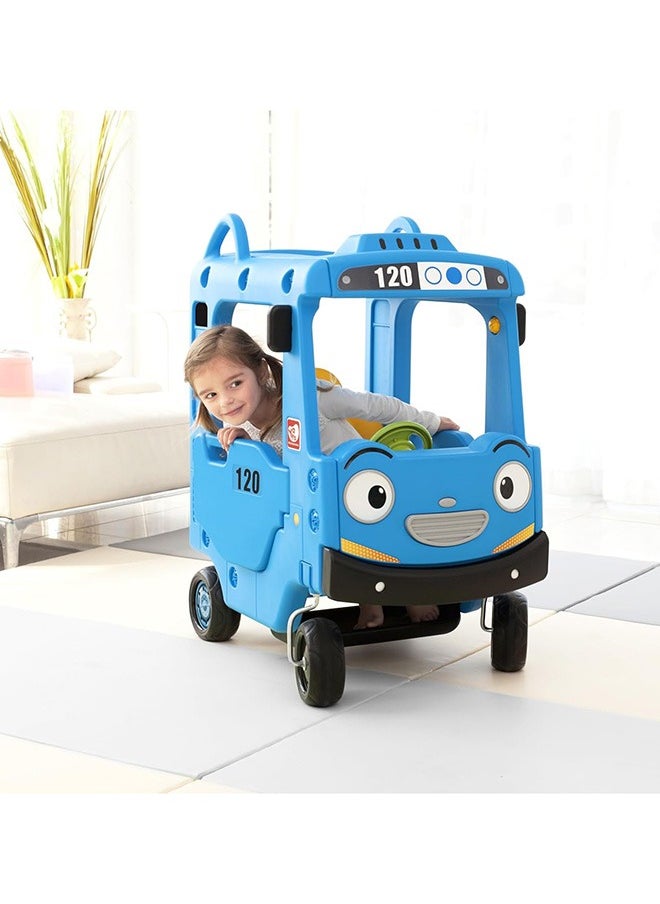 YaYa Ride-on Bus Roof Car LB Z01 for Kids, Push Car w/ Light, Music,Rotating Wheels, Drive & Sliding Footrest 1-3 Yrs - Blue