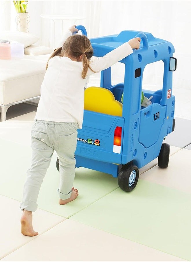 YaYa Ride-on Bus Roof Car LB Z01 for Kids, Push Car w/ Light, Music,Rotating Wheels, Drive & Sliding Footrest 1-3 Yrs - Blue